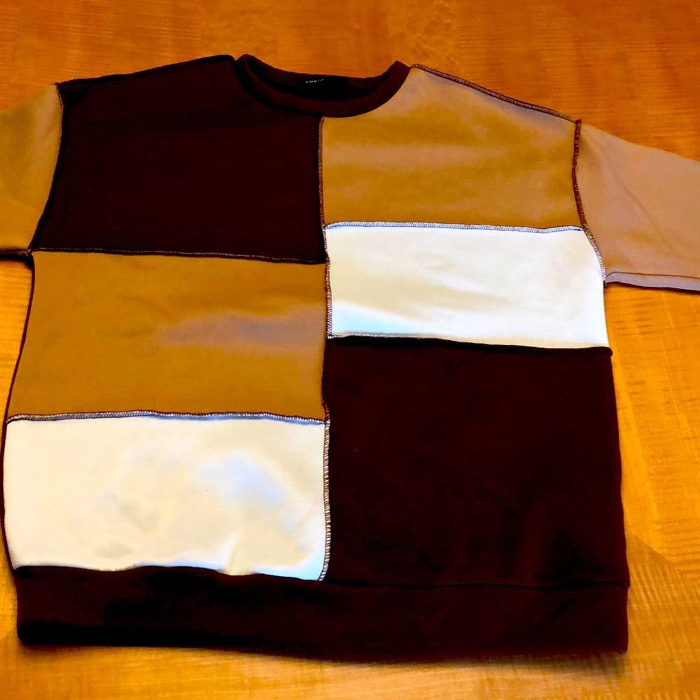 Color Block Shein Long Sleeve Size S Brown Tan White